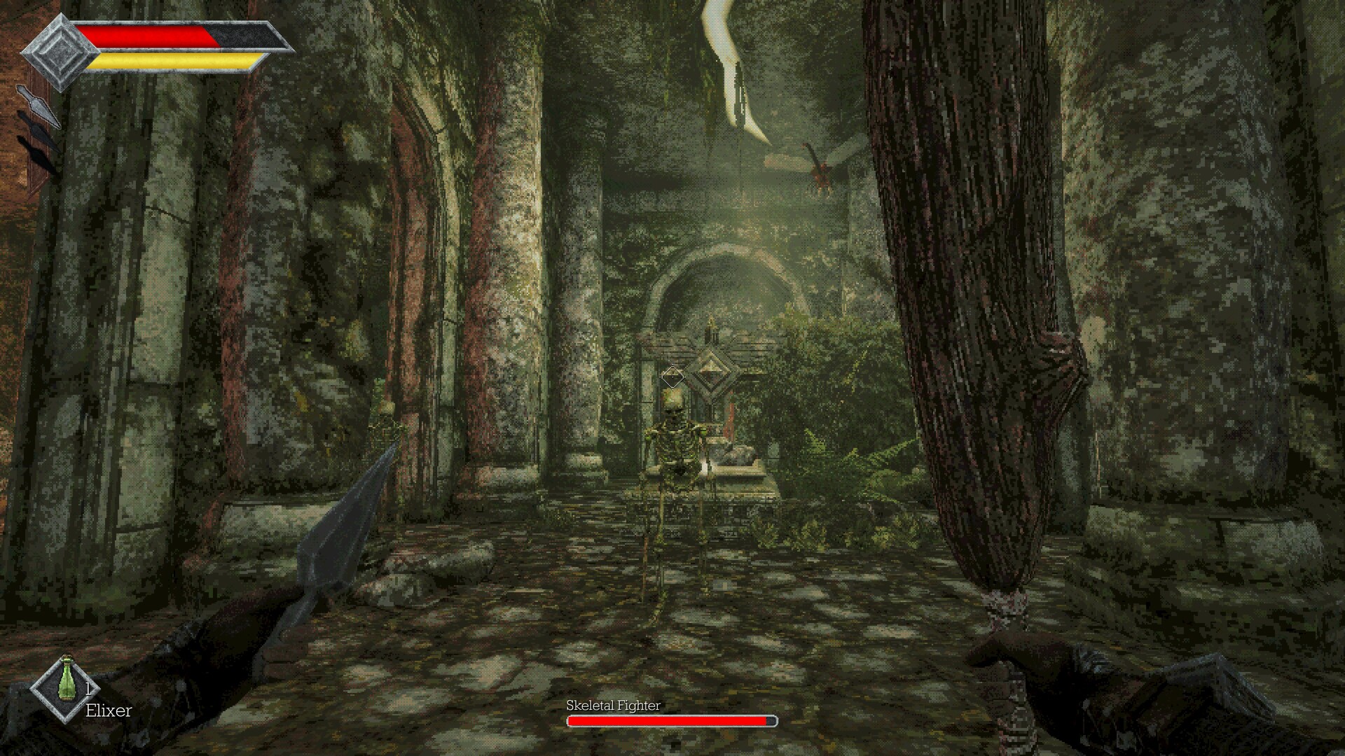 A vine-choked cloister corridor deep inside the mausoleum